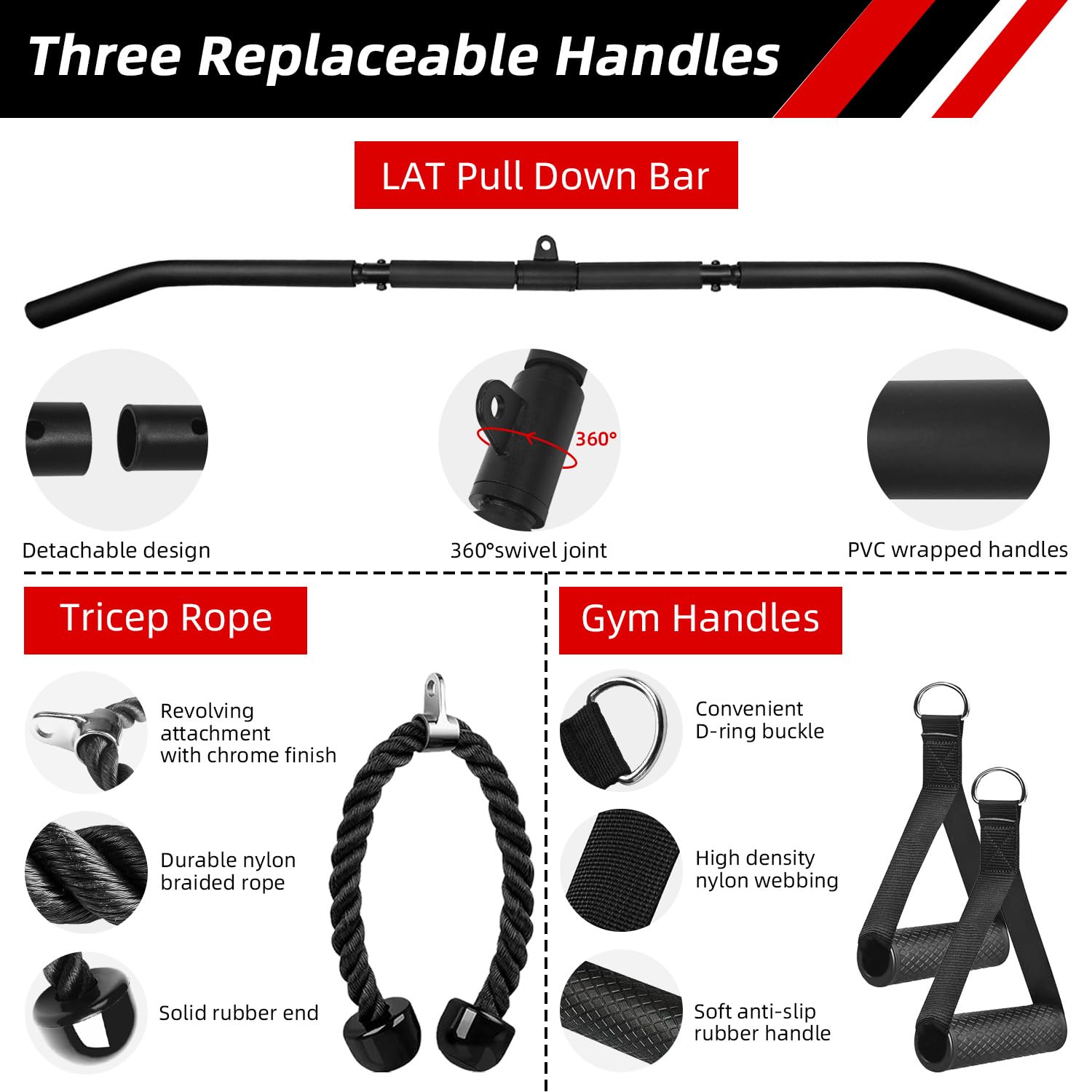 LFJ Cable Pulley System Home Gym | Lat Pull Down Machine with 3 Handles