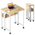 GreenForest Small Folding Computer Desk with Storage Shelf | Oak