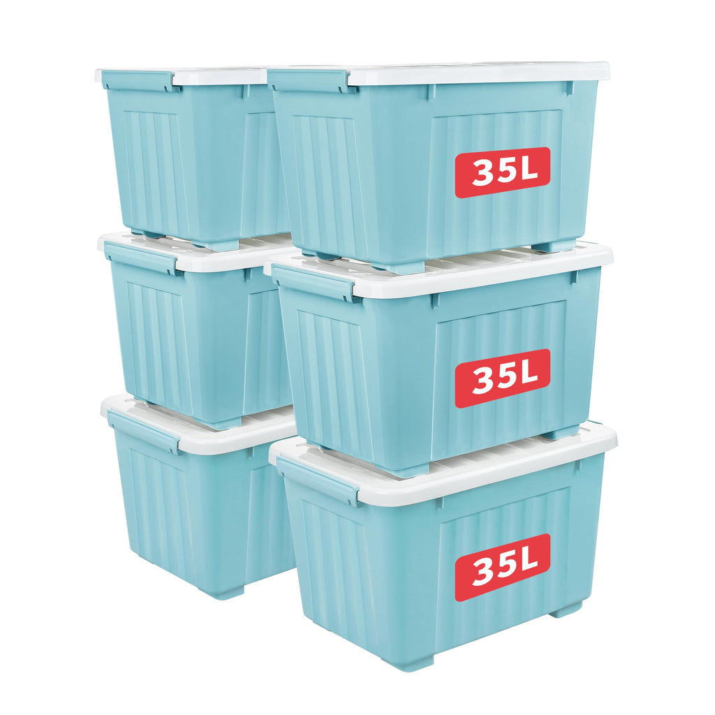 Cetomo 35L*6 Storage Boxes with Lids, Plastic Storage Box with Wheels and Secure Side Latches, Stackable & Nestable Organizer for Home, Office - image 1