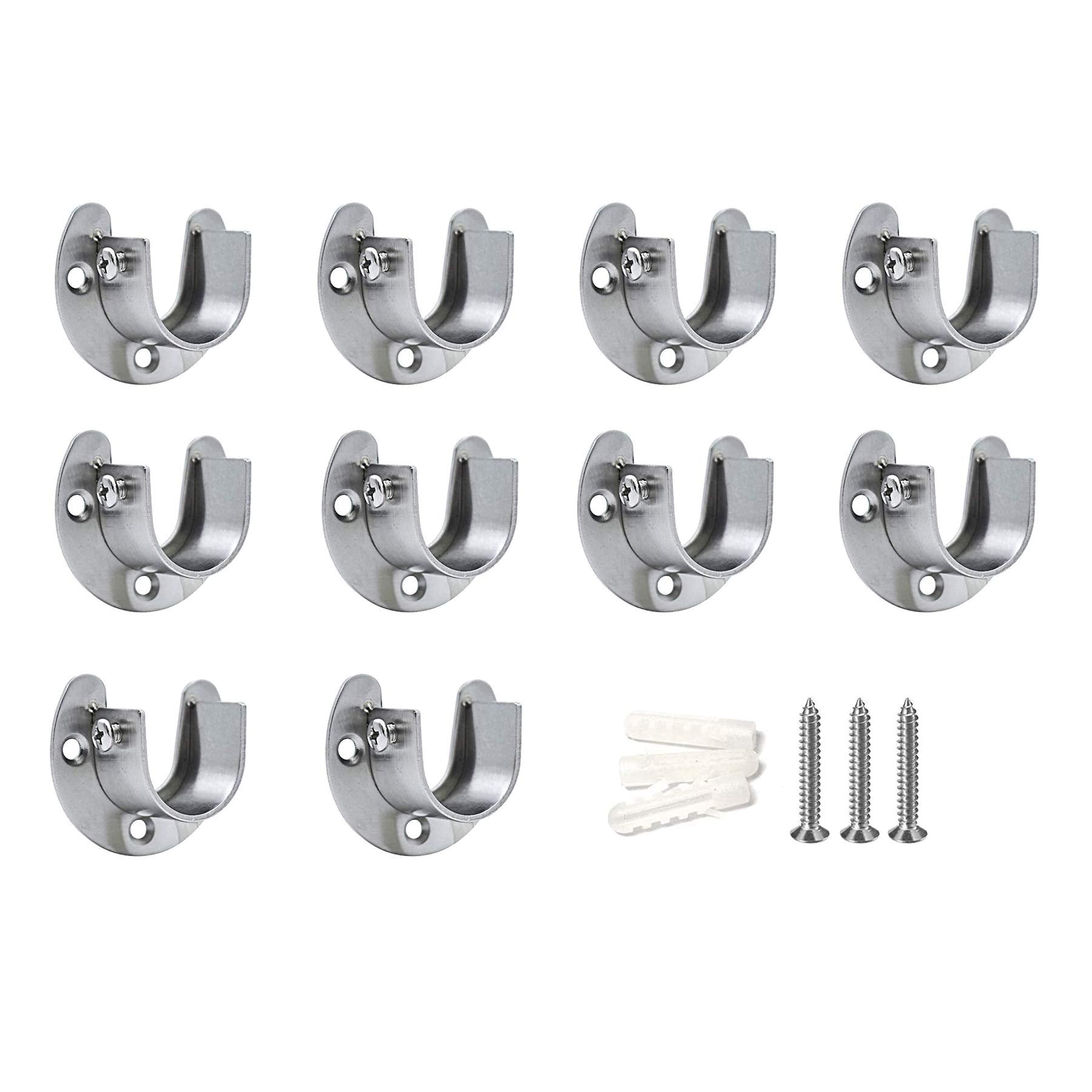 LIKERAINY Stainless Steel Closet Rod Sockets | 25mm U-Shaped Flange (10 Pack)