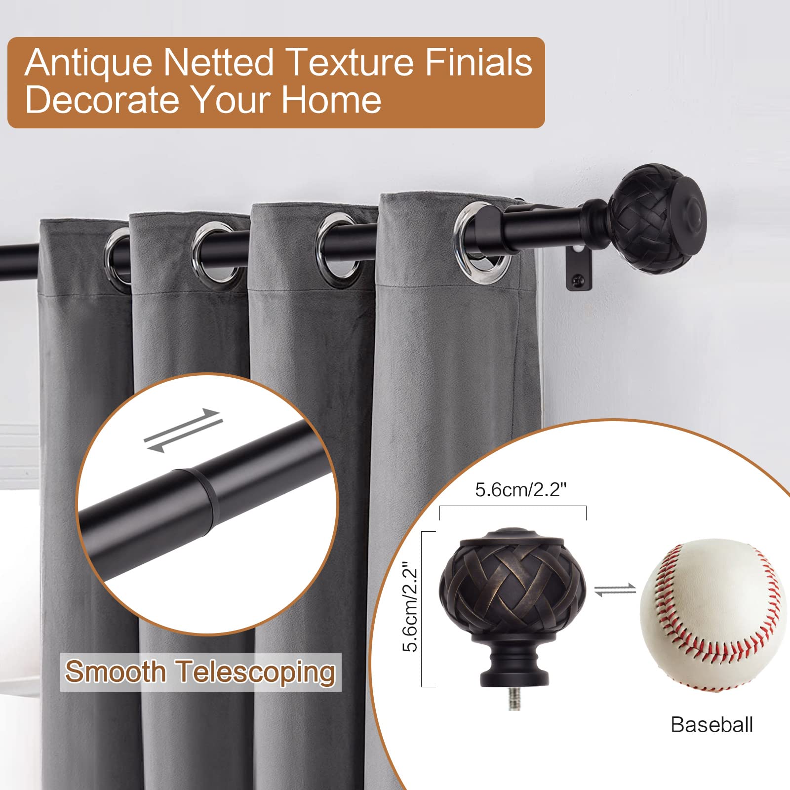 SZXIMU Extendable Curtain Rod | 182-365cm Black Metal Drapery Pole