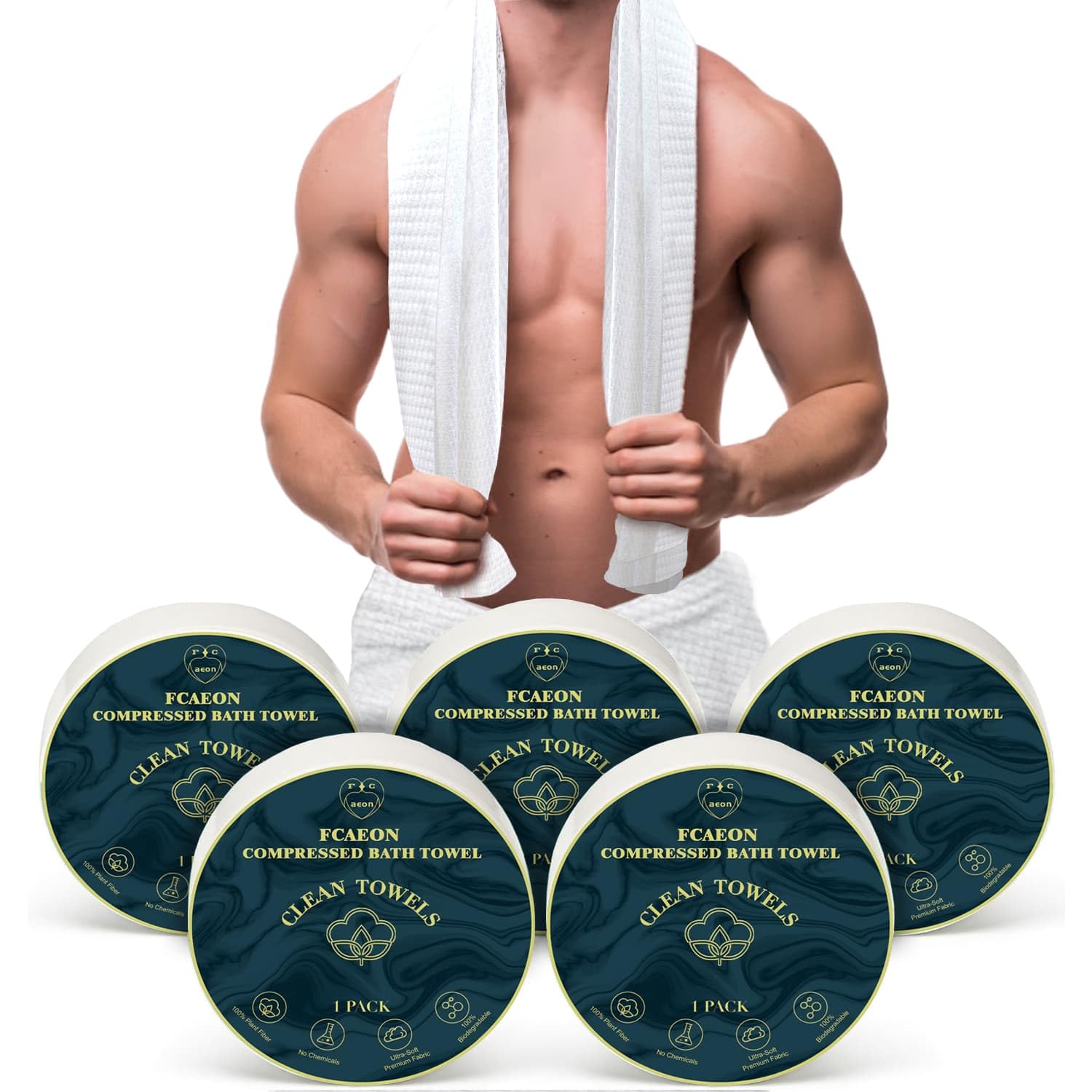 FCaeon Compressed Bath Towels – 5 Pack Large 140x70cm Travel Tablets