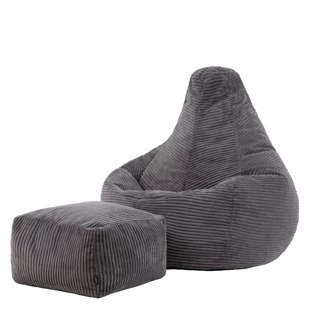 icon Dalton Cord Bean Bag & Footstool with Filling Included, Grey - image 1
