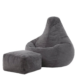 icon Dalton Cord Bean Bag & Footstool with Filling Included, Grey - image 1