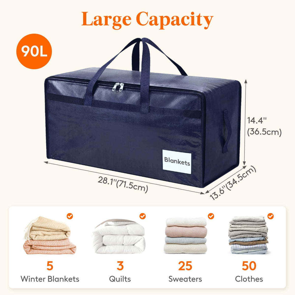 Lifewit 4 Pack Large Moving Bags with Lids and Sturdy Handles, Dark Blue - image 2