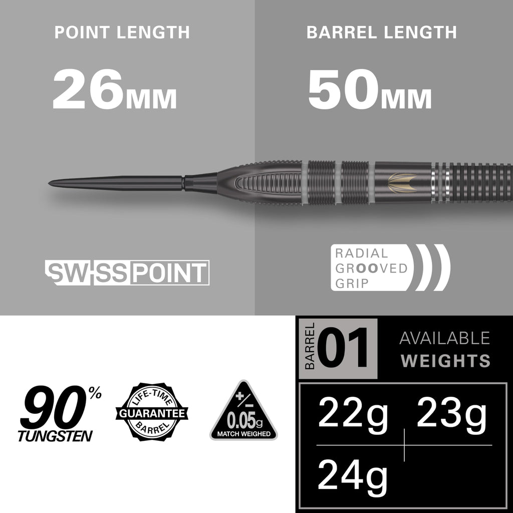 Target Darts Nathan Aspinall x ECHO 90% Tungsten Steel Tip Darts - 23g