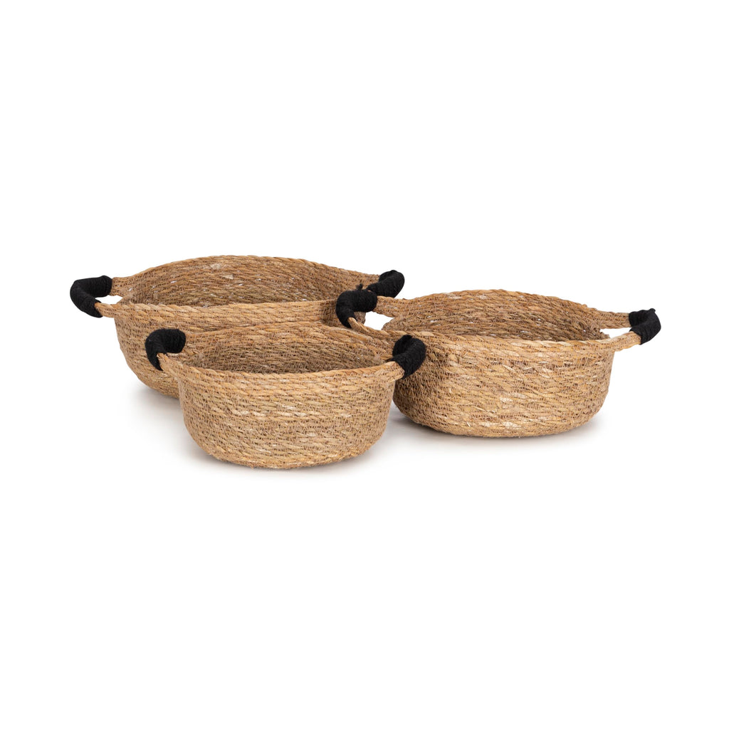 Olly & Rose Set 3 Natural Seagrass Storage Baskets with Black Handles - Durable 25,22,19cm Premium Home Decor - image 1