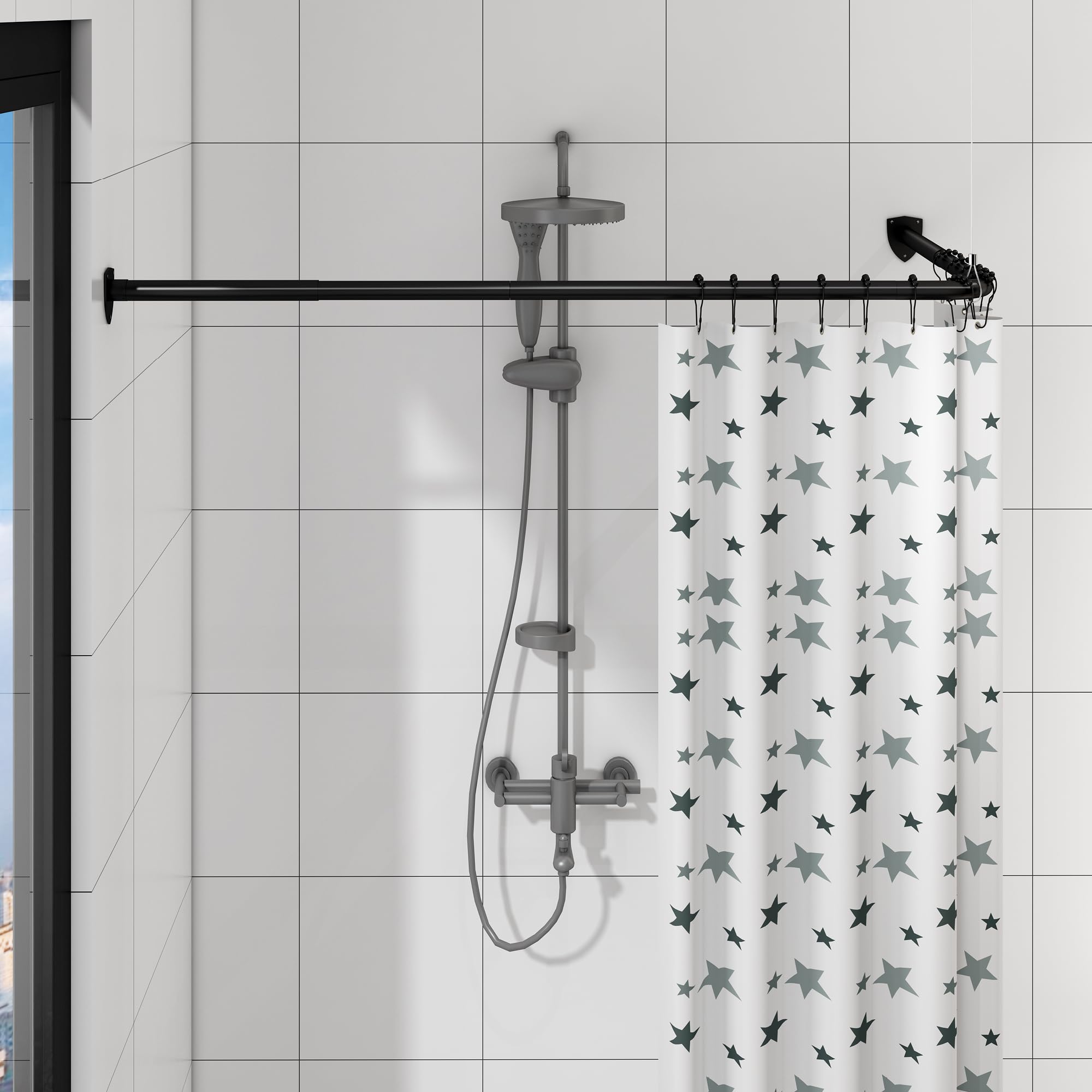 Jolof Store L-Shaped Extendable Stainless Steel Shower Curtain Rod