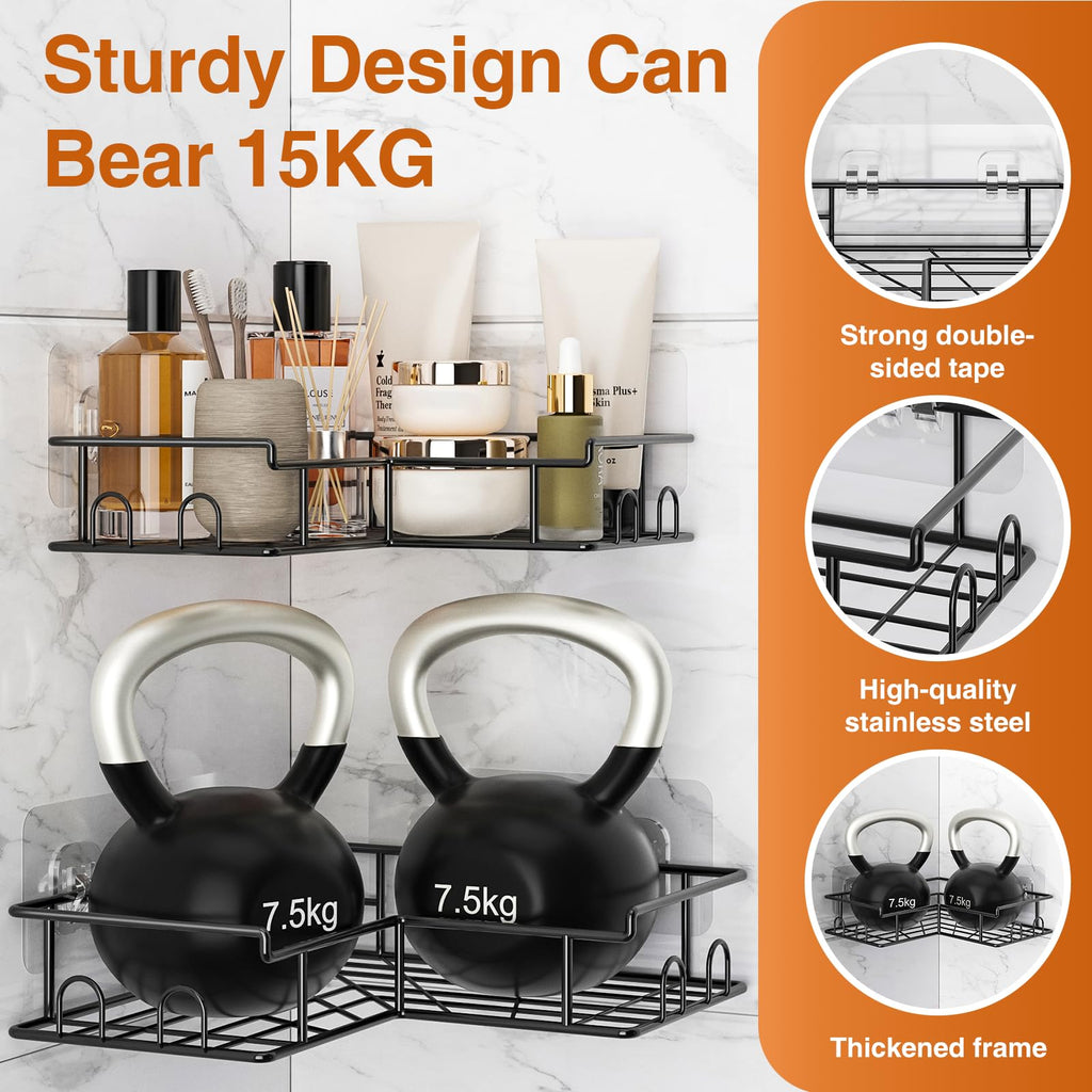 Diboniur Corner Shower Caddy 2 Pack, No Drilling, 8 Hooks, Black - image 2