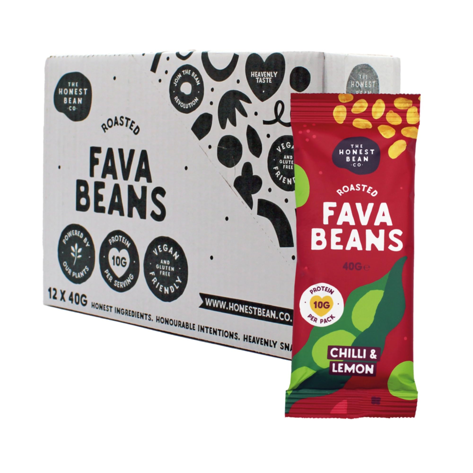 The Honest Bean Co Roasted Fava Beans Chilli & Lemon - 12 x 40g