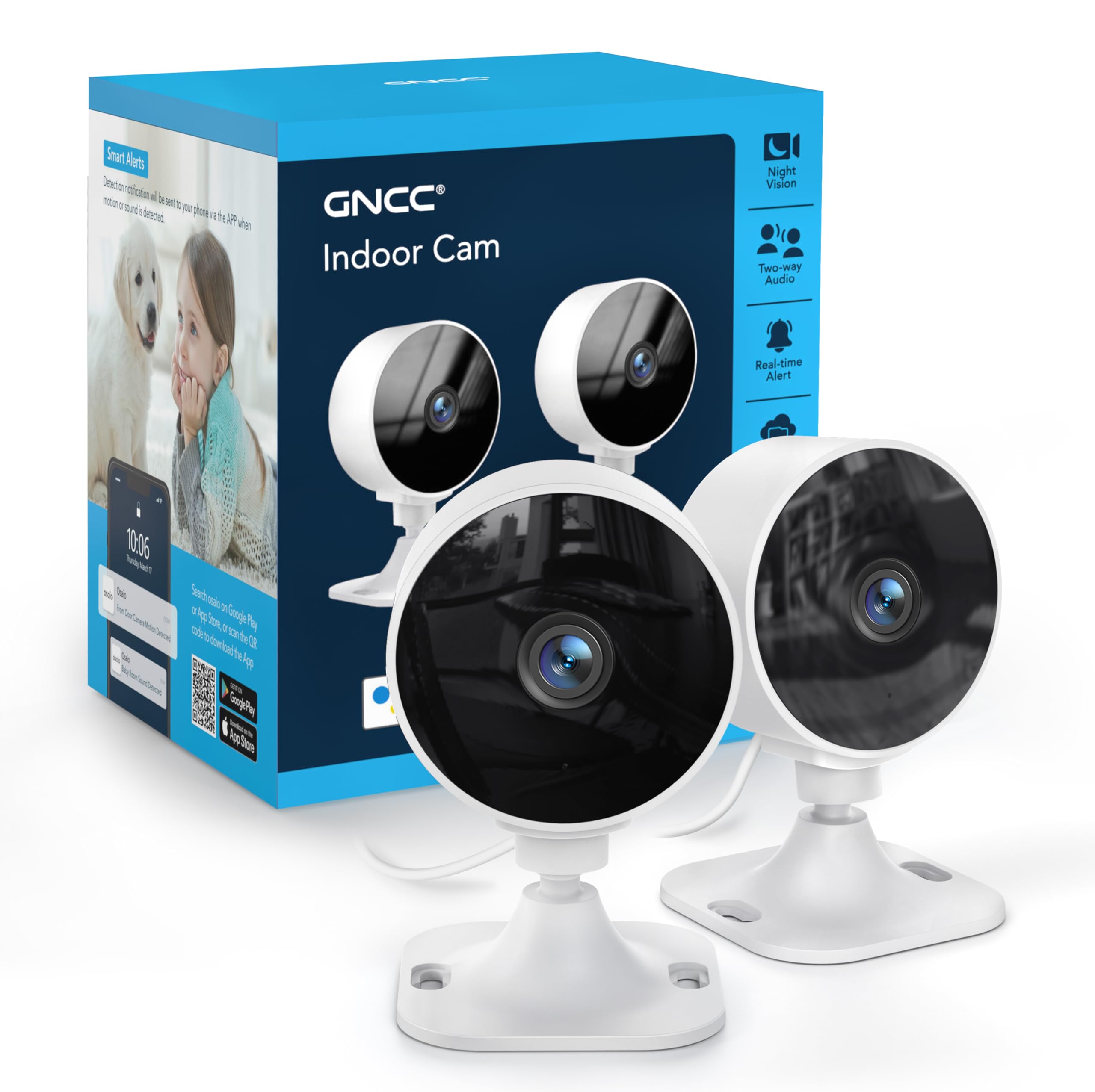GNCC GC3 2-Pack Indoor Security Camera 1080P WiFi Home Pet Monitor