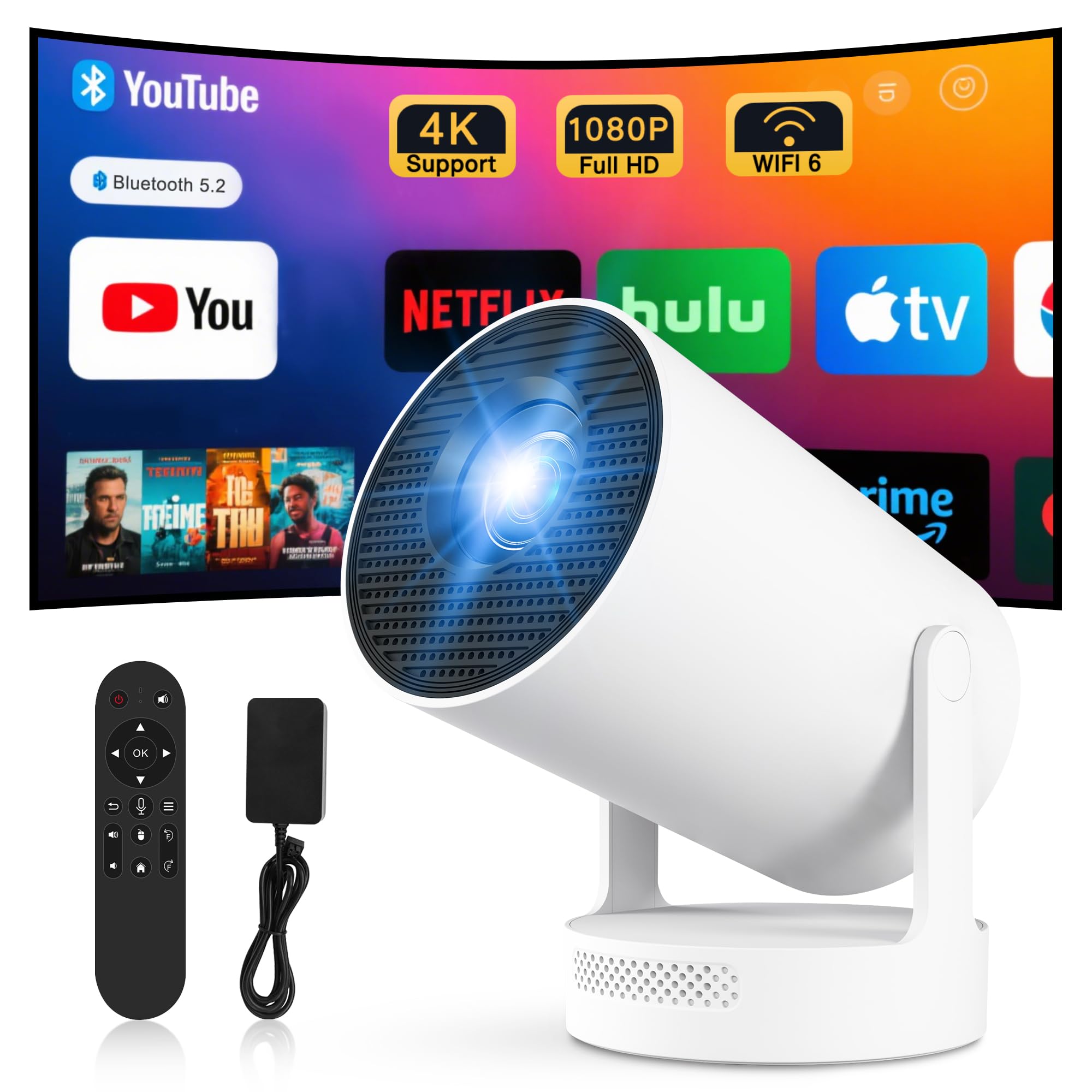 Mini 4K Portable Projector | WiFi 6 Android 11 Home Theater