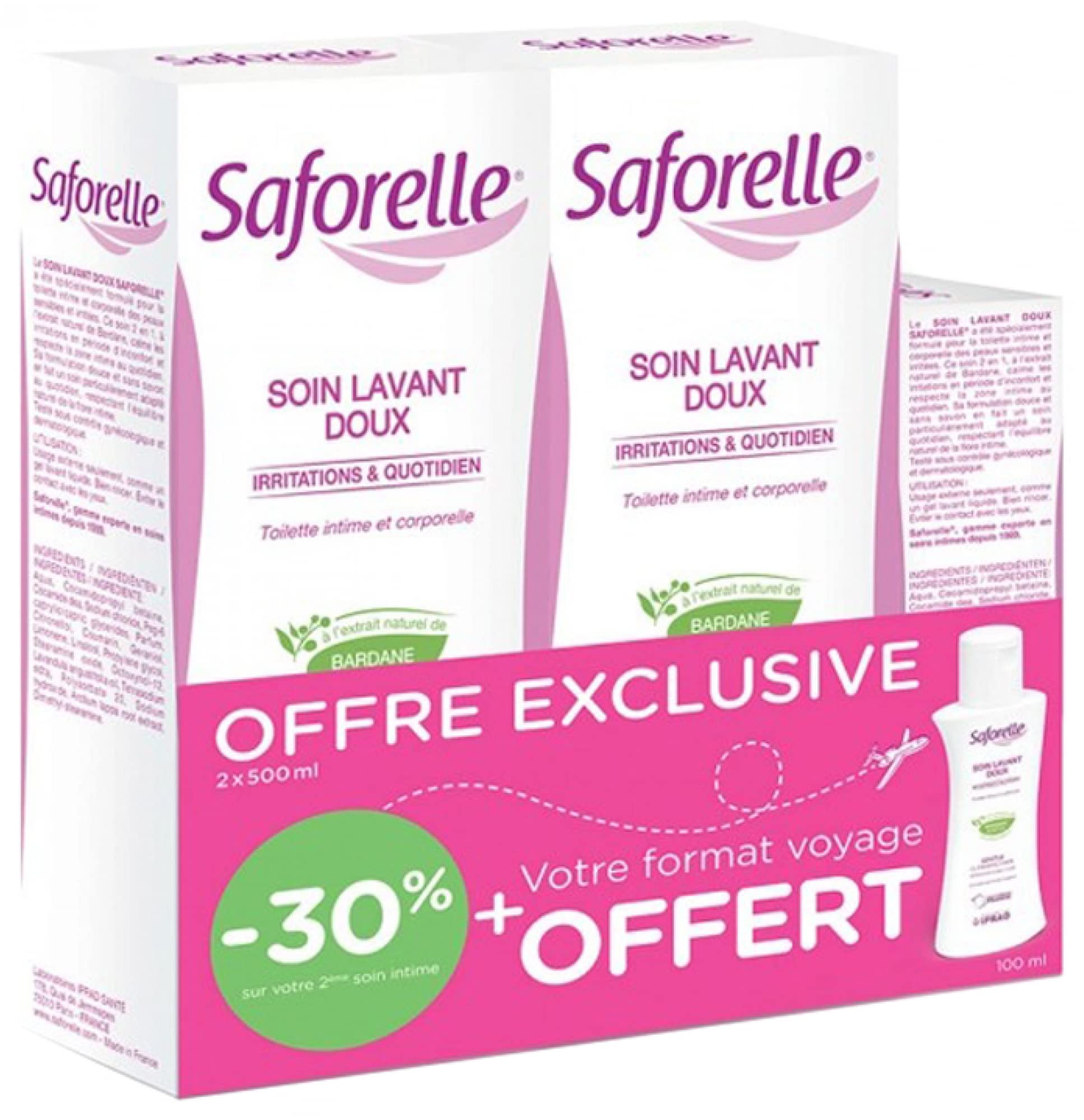 Saforelle Gentle Cleansing Care - Intimate & Body Wash - 2x500ml + 100ml
