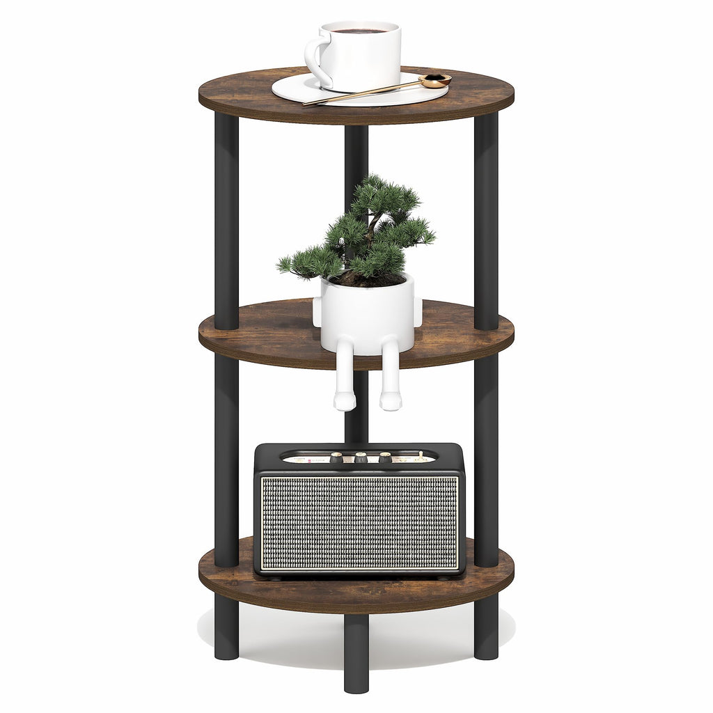 Furinno TURN-N-TUBE Side Table, 3-Tier Oval End Table, Night Stand, Bedside Table, for Living Room, Bedroom, Amber Pine/Black