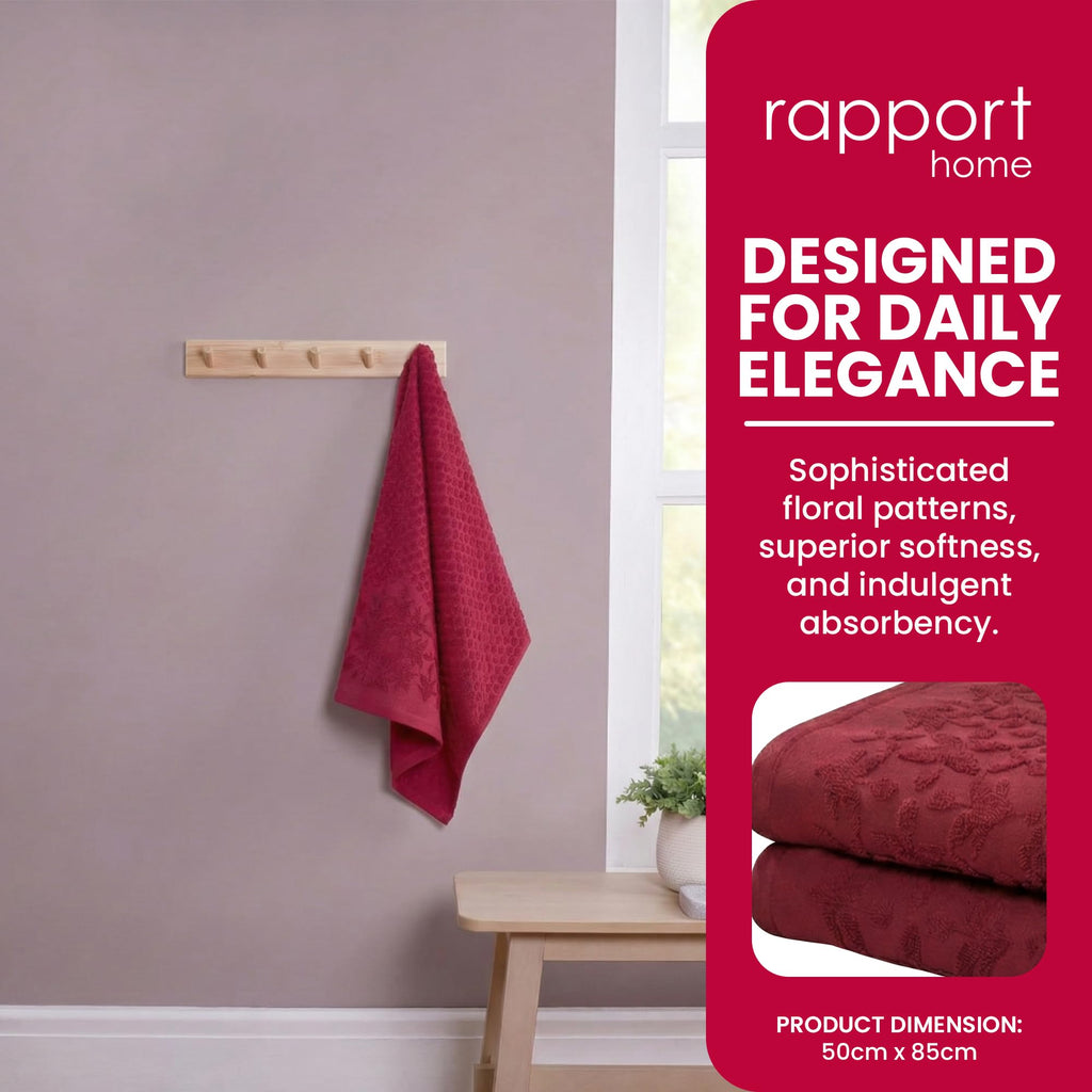 Rapport Home Versailles Jacquard Hand Towels 2 Pack - Ruby, 50x85cm - image 3