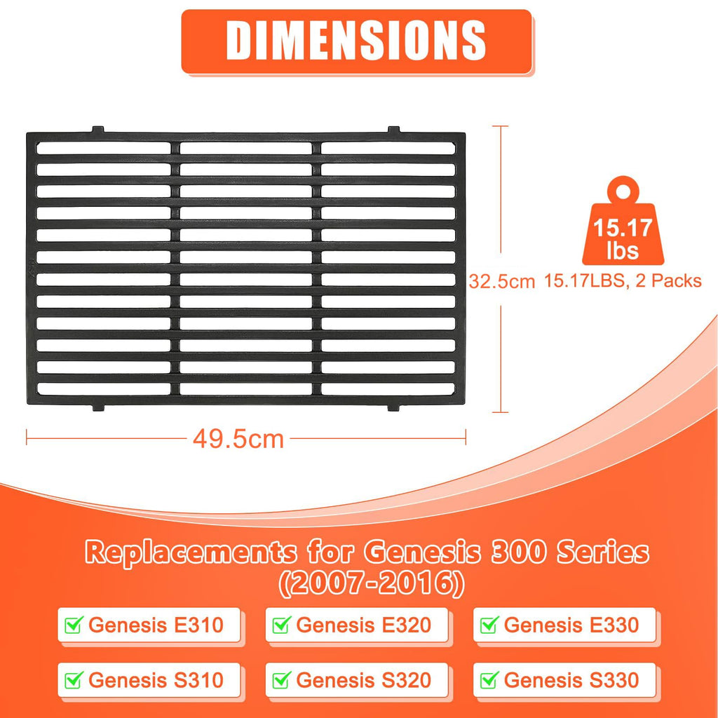 GFTIME Cast Iron Cooking Grates for Weber Genesis E/S-310 320 330