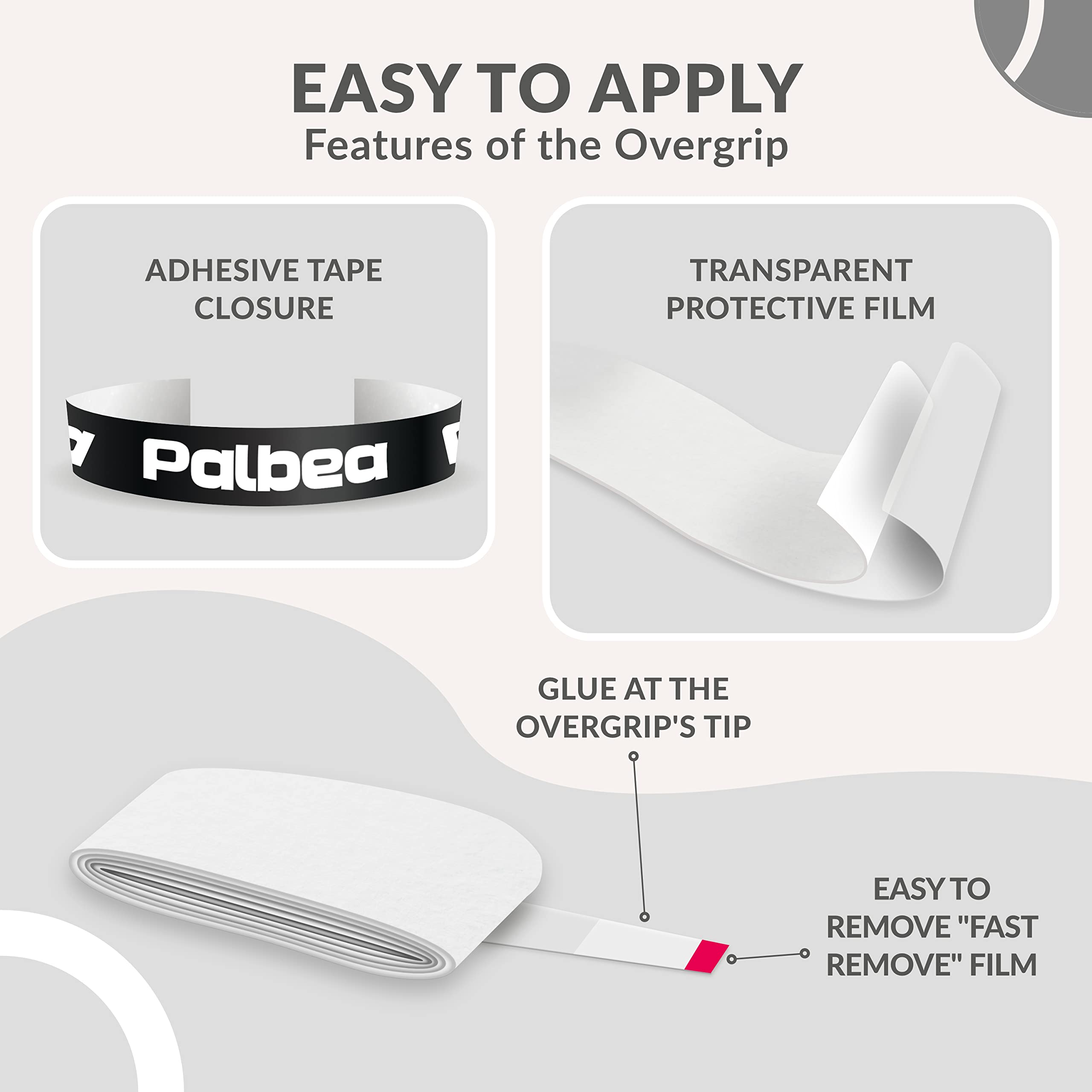 Palbea Padel Overgrip - Extra Tacky White Grip Tape - Pack of 60