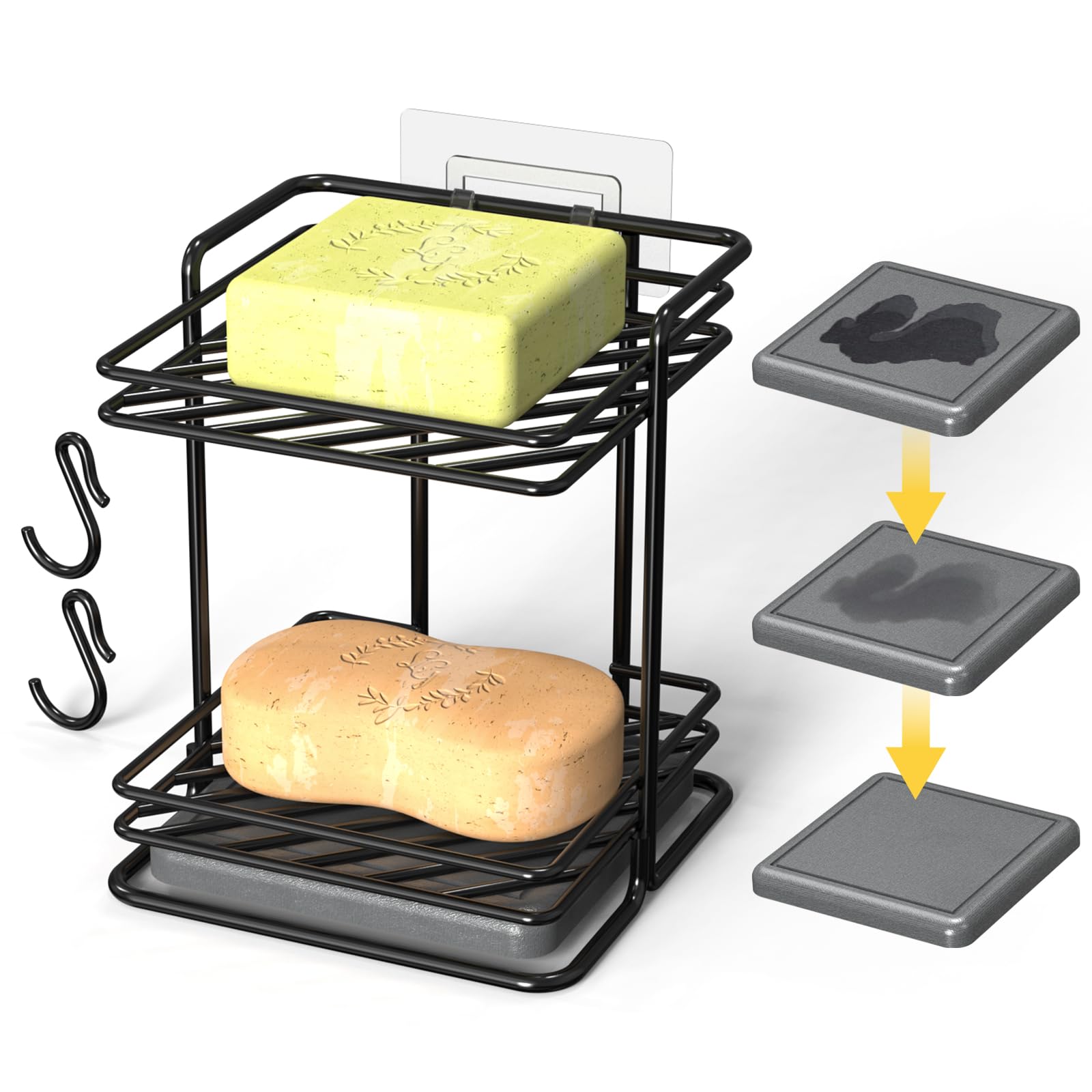 NiHome 2-Tier Soap Holder with Diatomite Mat | Rustproof Metal Organizer
