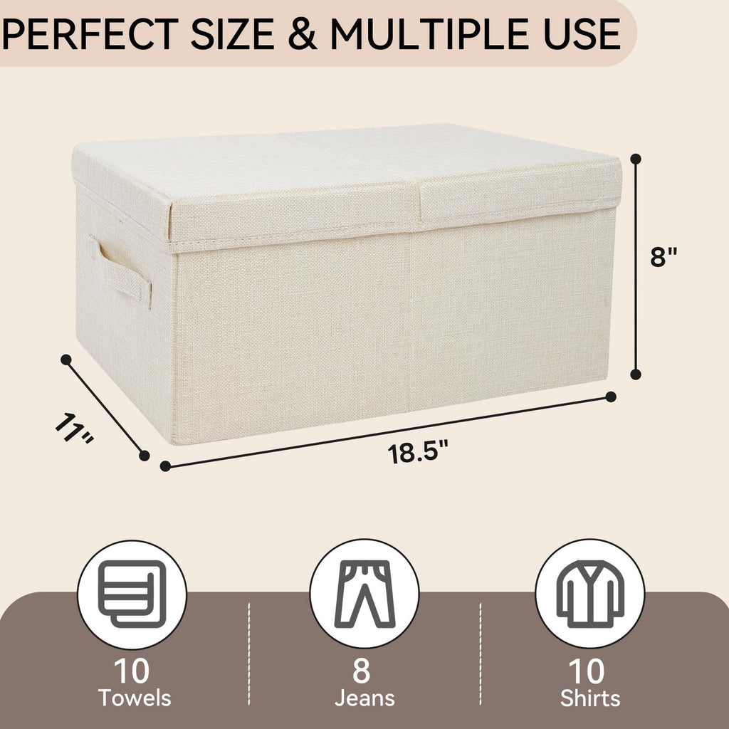 Pomodee Beige Foldable Storage Box with Lids,Set of 2 Large Wardrobe Long Storage Organiser,Collapsible Storage Baskets for - image 2