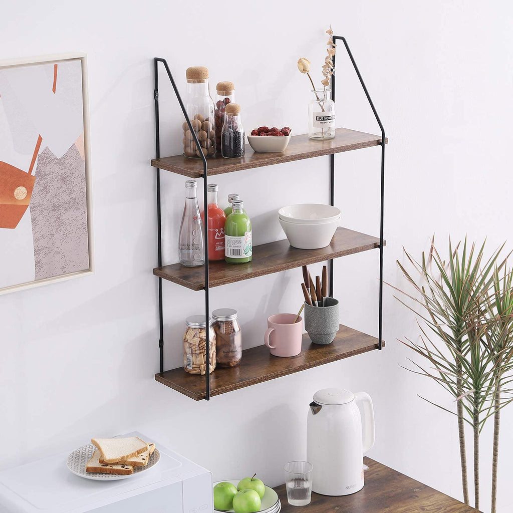 IBUYKE 3-Tier Rustic Floating Shelves | Wooden Wall Storage Unit, 60cm