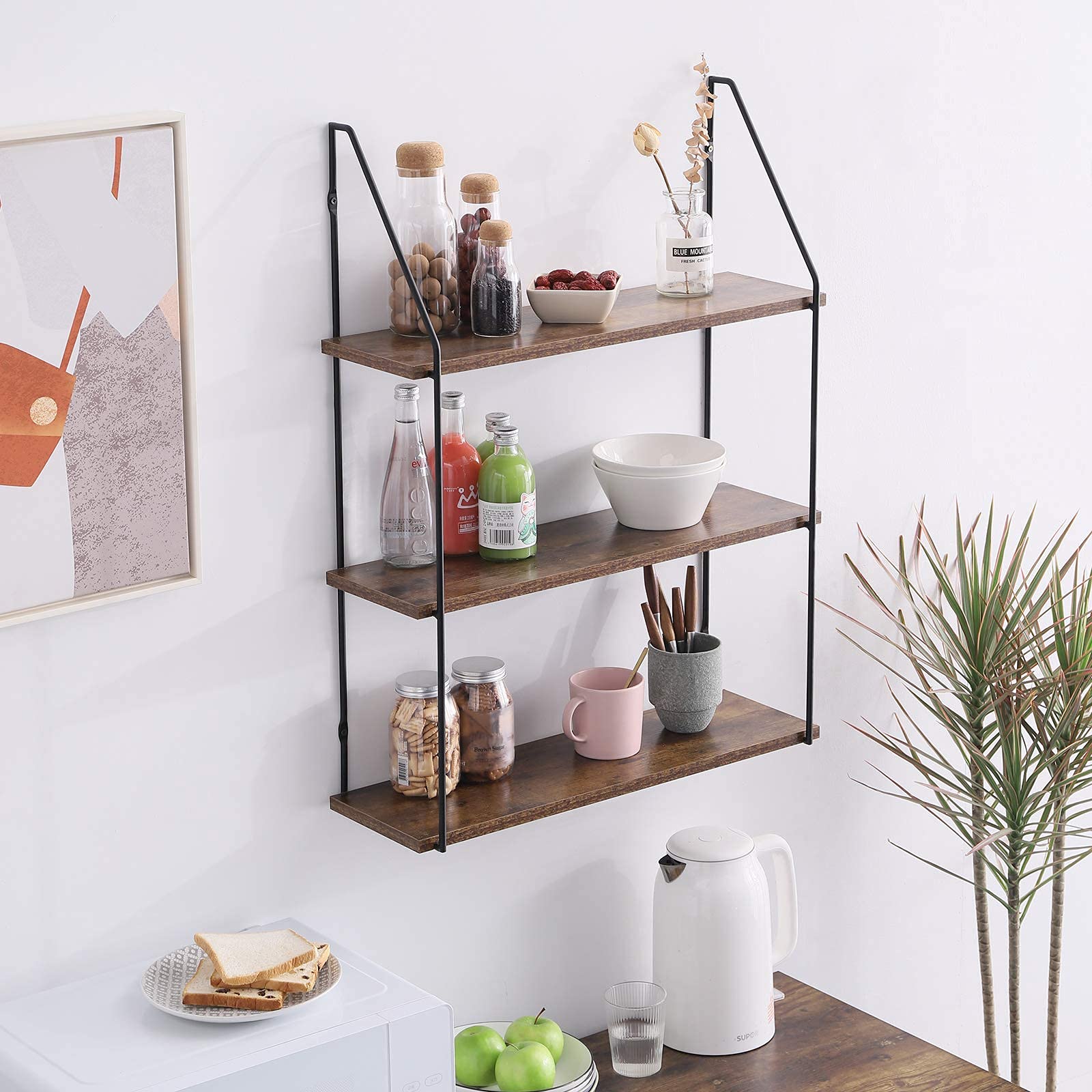IBUYKE 3-Tier Rustic Floating Shelves | Wooden Wall Storage Unit, 60cm