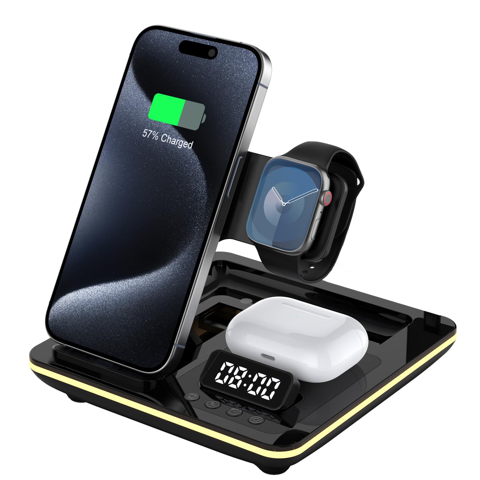Aimtel 5-in-1 Foldable Wireless Charging Station with Clock & Nightlight