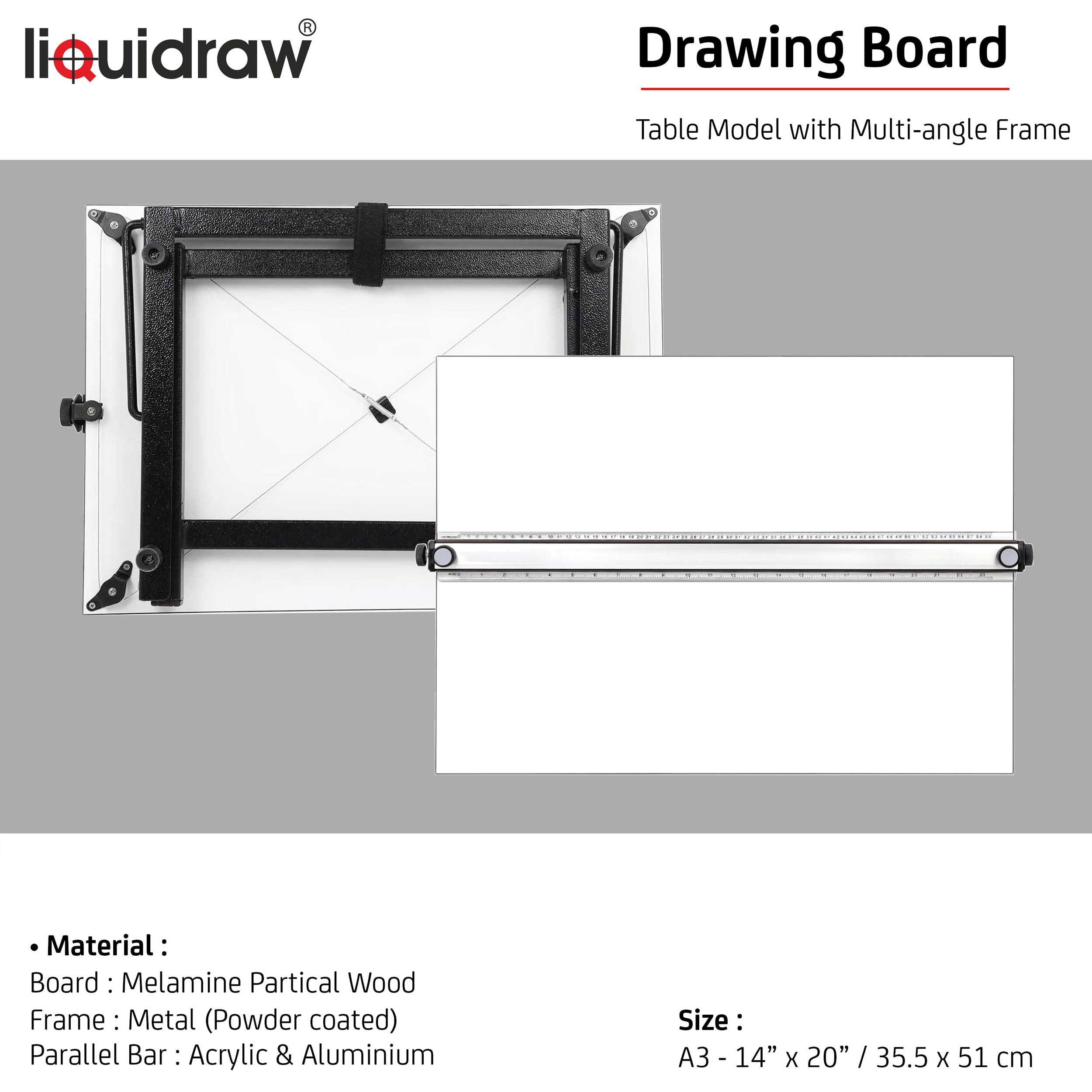 Liquidraw A3 Drawing Board – Parallel Motion Wood Table with 5 Angles