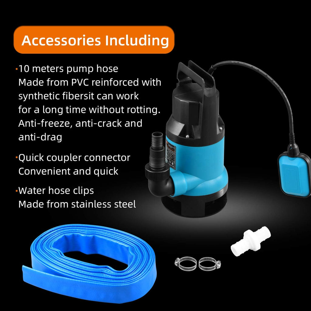 KATSU 400W Submersible Water Pump - 8000L/h with 10m Hose & Float Switch