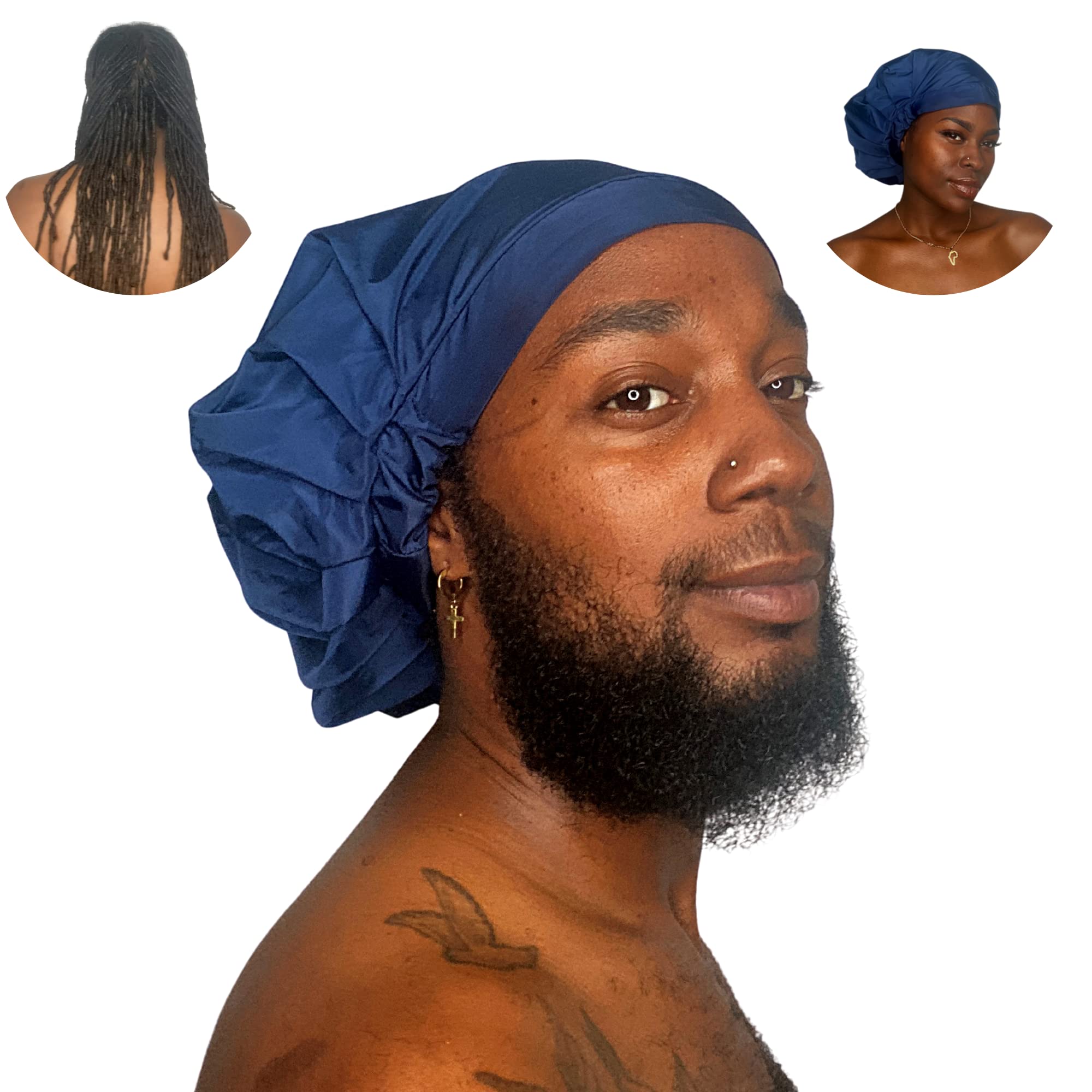 TTAT Extra Large Waterproof Shower Cap for Braids and Long Hair | Blue