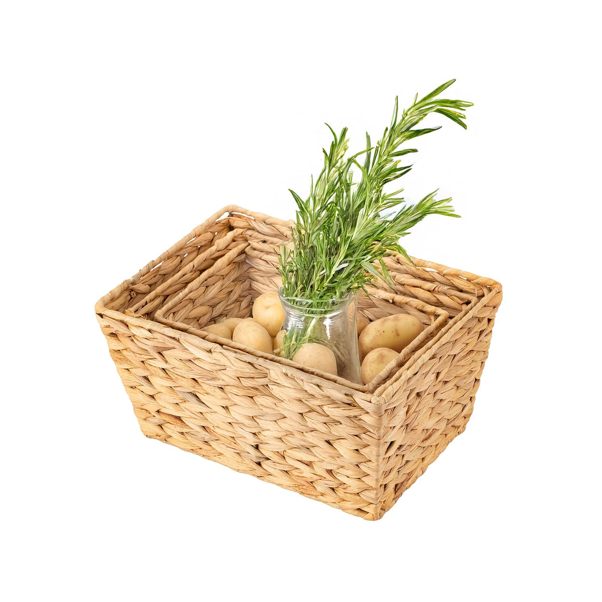 ECHTWERK Set of 3 Water Hyacinth Storage Baskets, Rectangular, Natural, Woven Baskets in S/M/L, Stackable for Bathroom, Office & Living Room - image 3