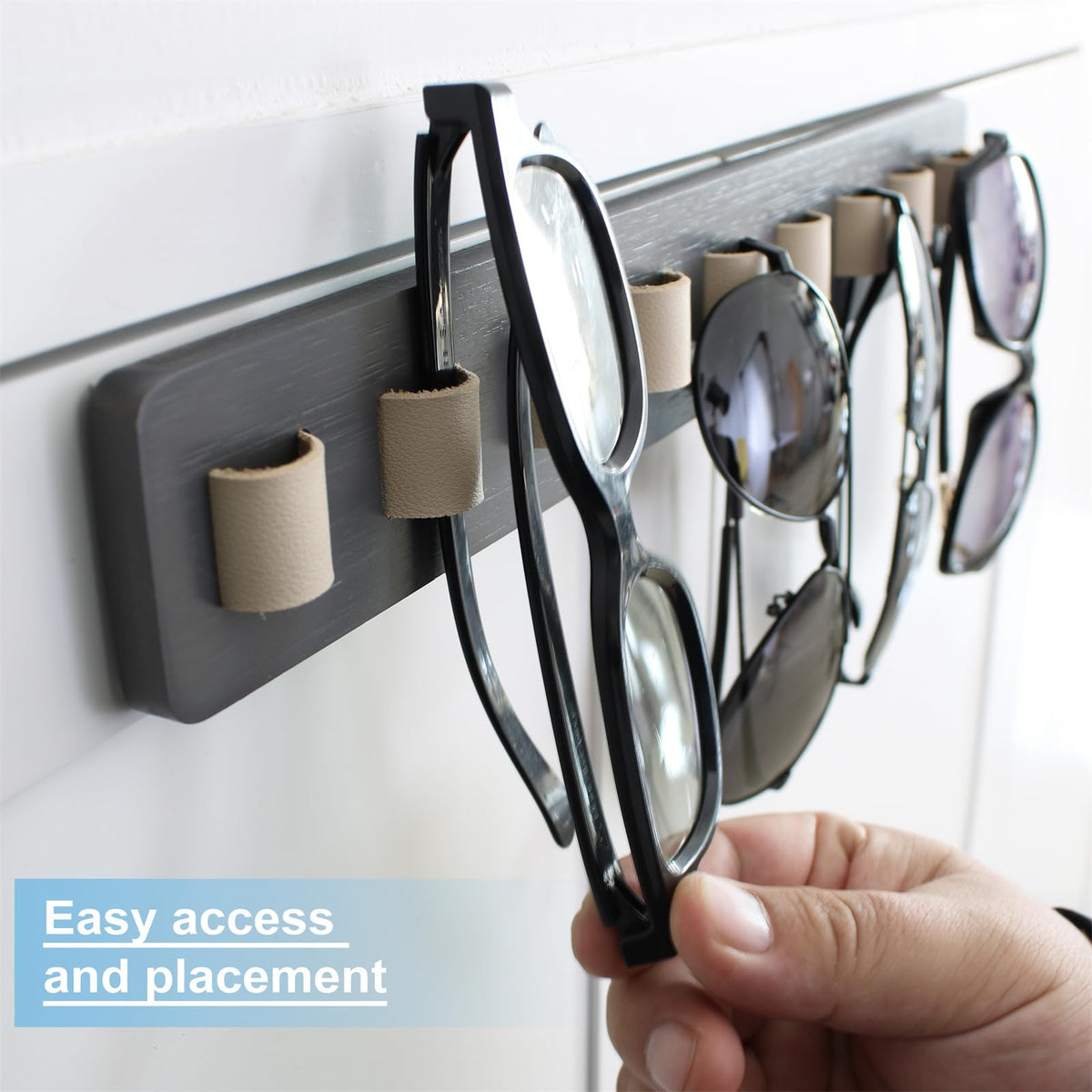 FINDAMAZE Wooden Sunglasses Organizer - Wall Mounted Sunglasses Rack/Stand - Display for Men or Women, Home Decor Gray-1pcs-long