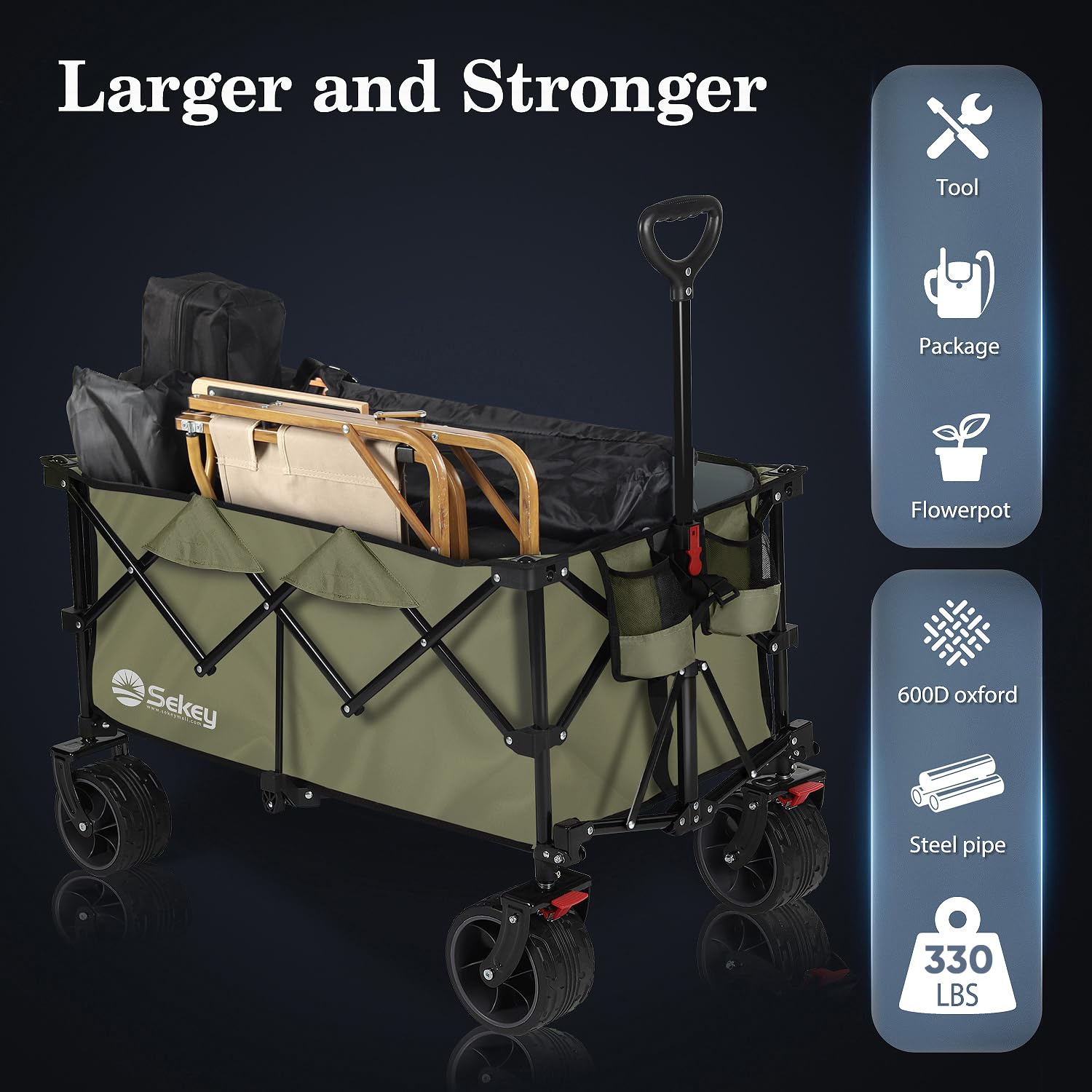 Sekey 200L Folding Festival Trolley | Heavy-Duty All-Terrain Beach Wagon
