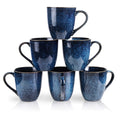 Vicrays Stoneware Coffee Mug Set of 6 | 350ml Starry Blue Tea Mugs