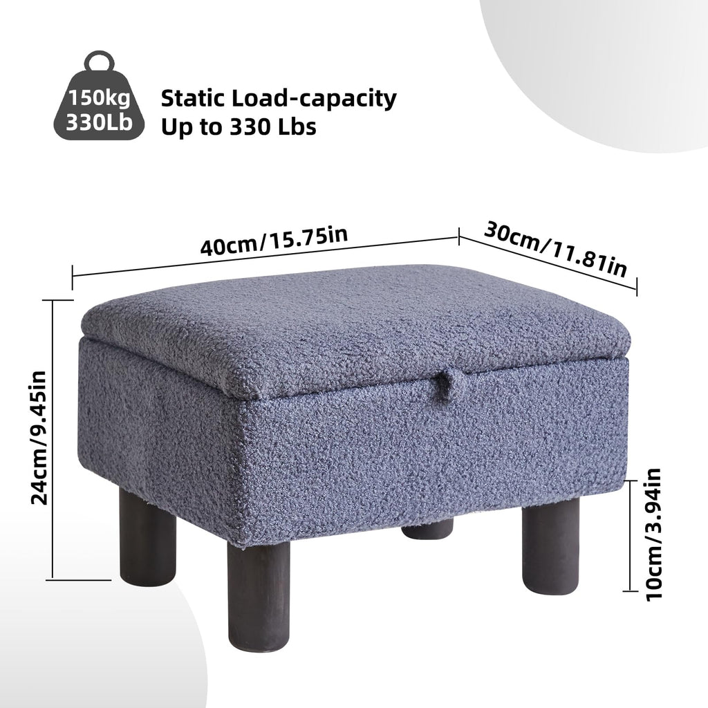 Aibiju Teddy Fur Storage Ottoman Footstool with Wood Legs - Blue
