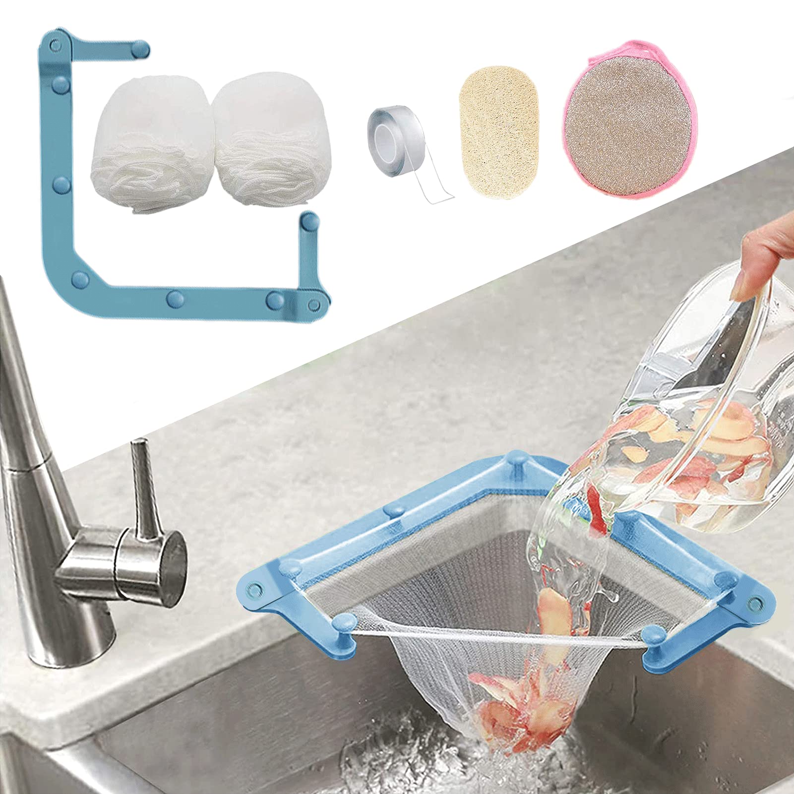 Kitchen Sink Strainer – Foldable Triangle Filter with 100 Mesh Bags