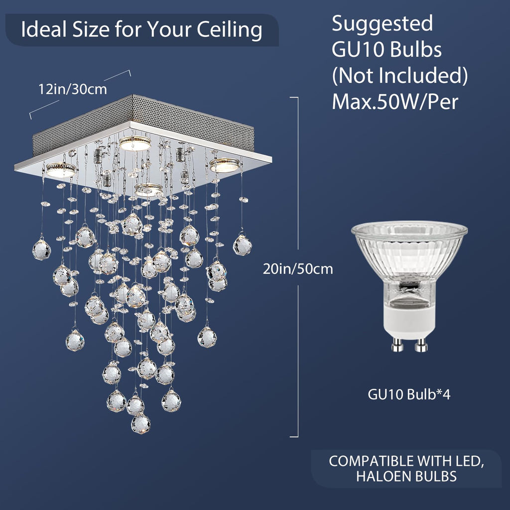 Bestier Modern Crystal Raindrop Chandelier | Flush Mount LED Ceiling Light