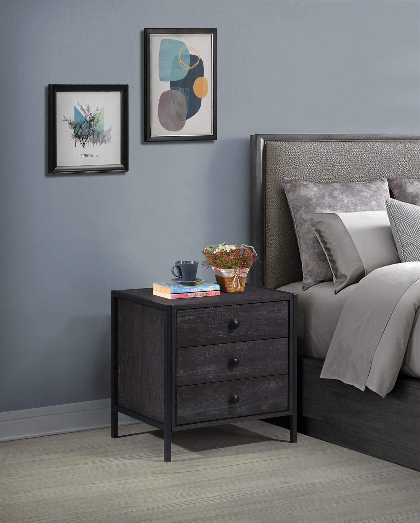 Zahra Bedside Table – 3 Drawer Modern Nightstand in Black