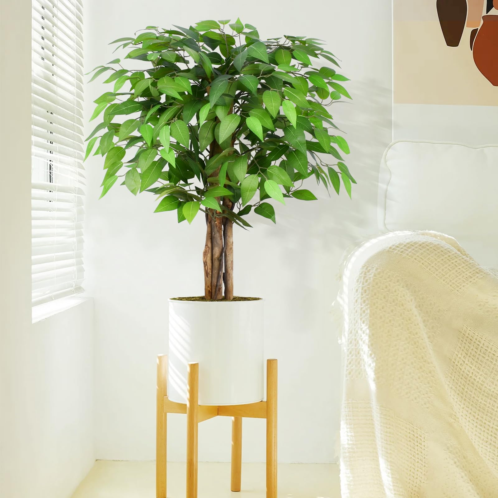 Keeplush 3ft Artificial Ficus Tree with Natural Wood Trunks - Set of 2