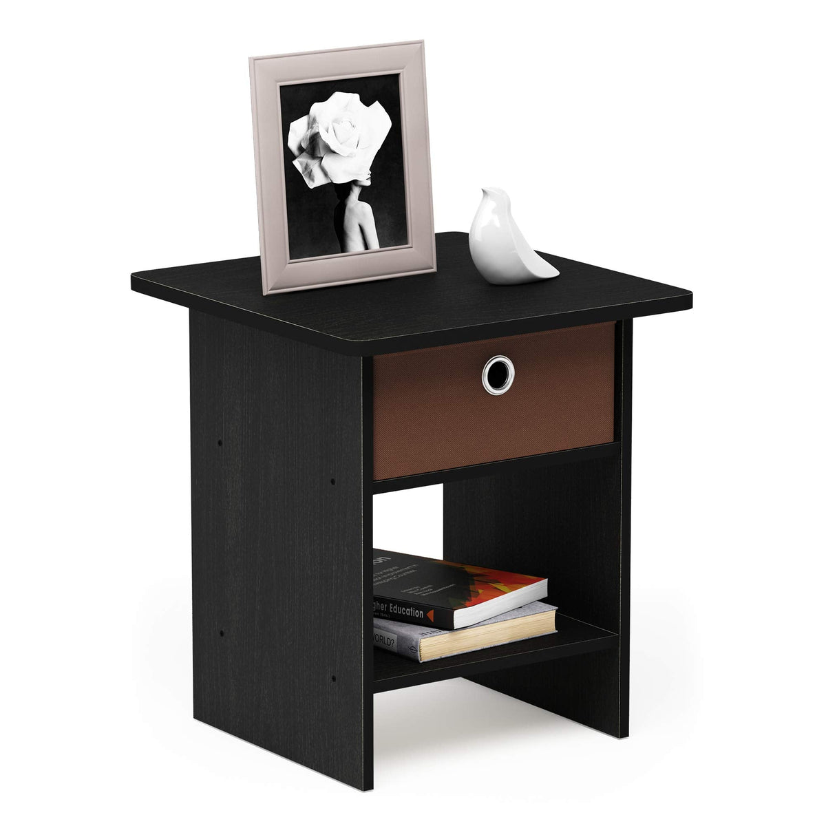 Furinno Dario End Table/ Night Stand Storage Shelf with Bin Drawer, Americano/Medium Brown - image 1