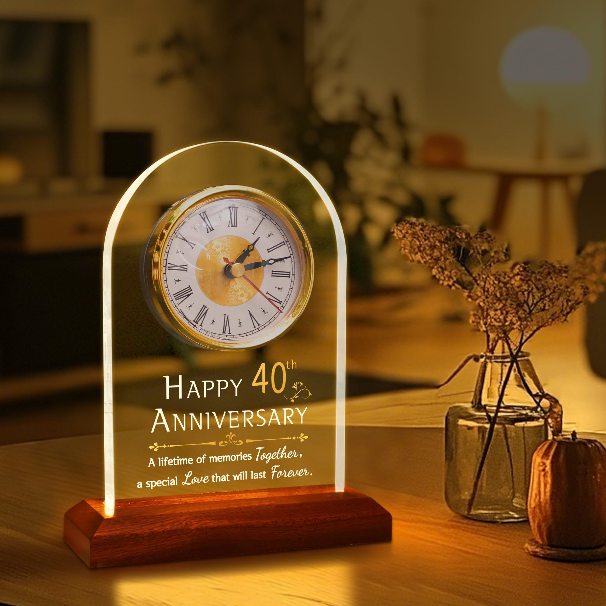 OkiyiD 40th Anniversary Clock | LED Light Up Wooden Base Wedding Gift
