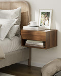 HEYZOEY Floating Nightstand – Modern Walnut Bedside Table with Drawer