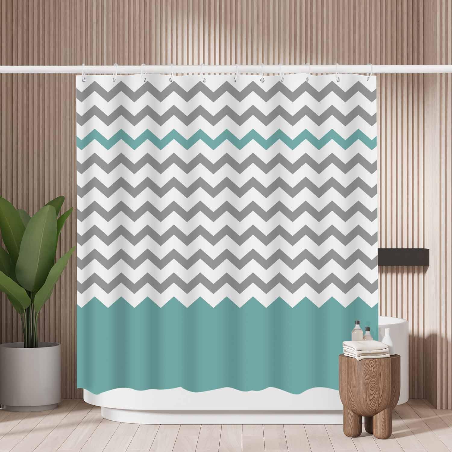 Jolof Store Grey Chevron Shower Curtain | Mold Resistant Polyester Fabric
