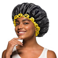 mikimini Reusable Waterproof Shower Cap for Thick Curly Hair – Black