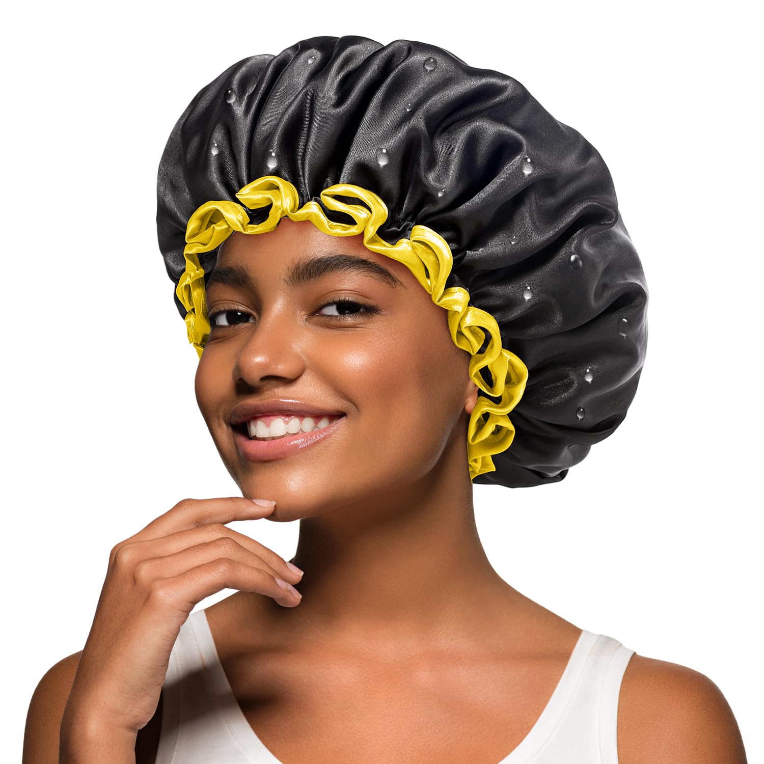 mikimini Reusable Waterproof Shower Cap for Thick Curly Hair – Black