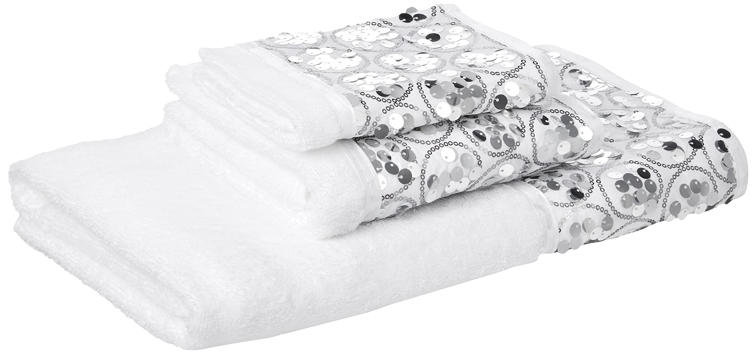 Popular Bath Sinatra 3-Piece Cotton Towel Set | White Sequin Design