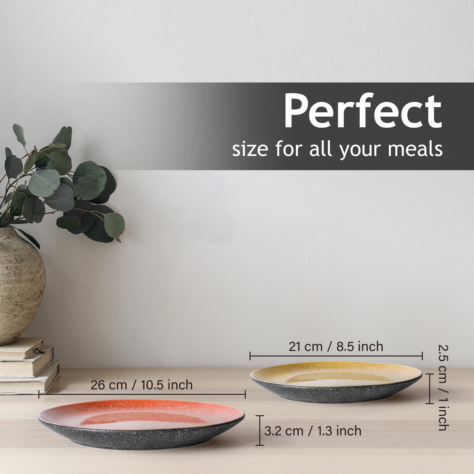 MIAMIO Las Palmitas Ceramic Dinner Plates - Set of 6 Stoneware Plates