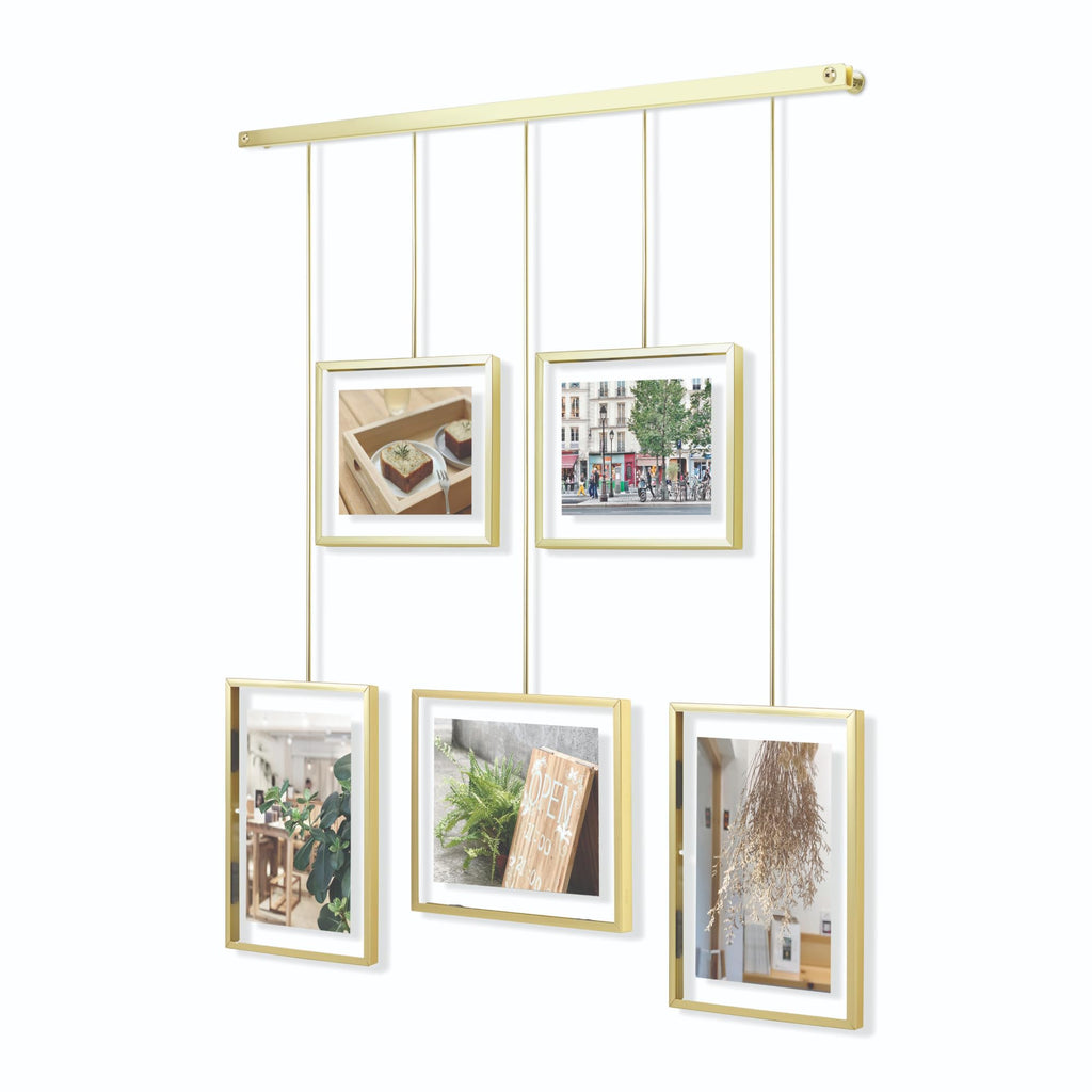 Umbra Exhibit Gallery Set – Adjustable 5-Photo Hanging Wall Display, Brass