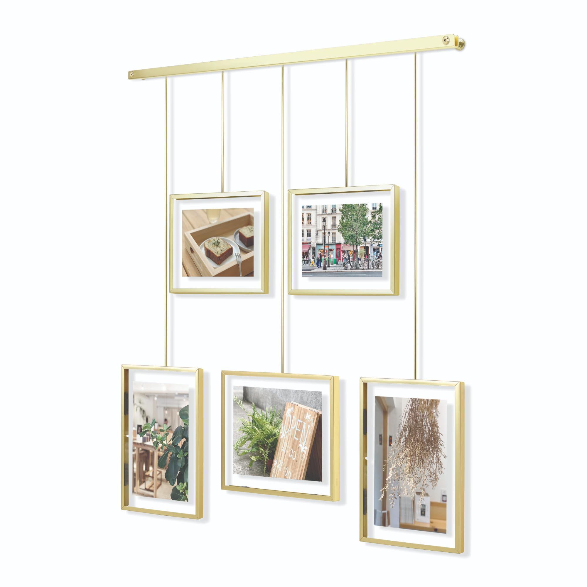 Umbra Exhibit Gallery Set – Adjustable 5-Photo Hanging Wall Display, Brass