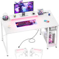 iSunirm Gaming Desk with LED Lights & Power Outlet, Reversible Computer Desk with Moveable Monitor Stand - image 1
