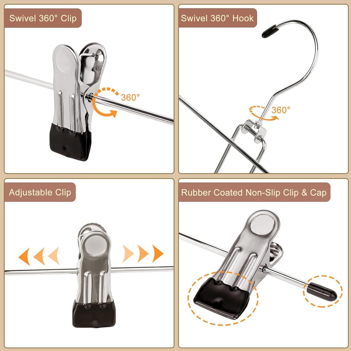 Trouser Hanger, 10Pack Pant Hangers Space Saving Skirt Hangers with Clips Adjustable Non-Slip Coat Hanger Heavy Duty Chrome Clothes Hook - image 4